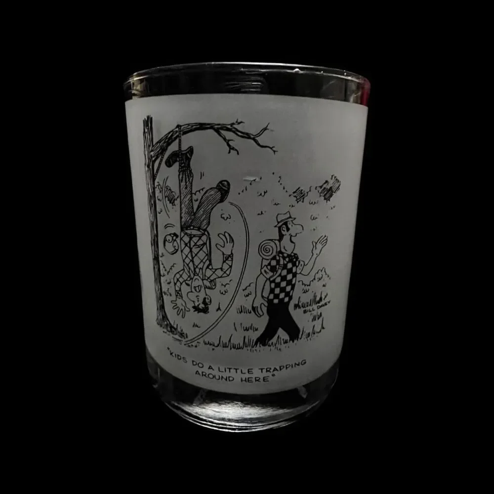 Vintage Bill Davey Hunting Comic Collection Of 4 Double Old Fashion Glasses 4”